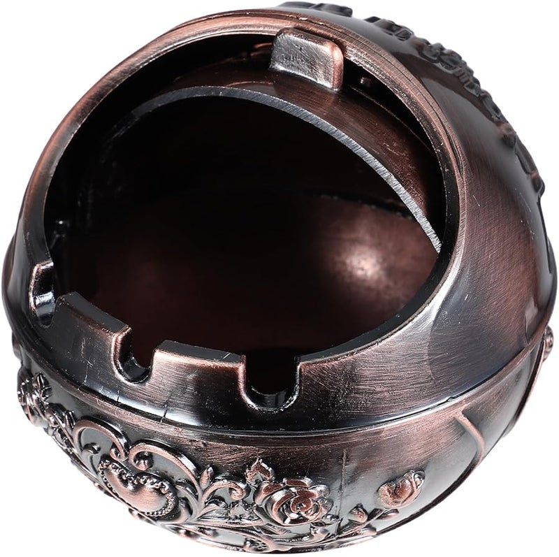 مطفأة سجائر معدنية برونزية عتيقة مع غطاء محمولة خالية من الدخان لديكور المنزل والتراس الخارجي - Image 1